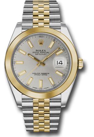 Replica Rolex Steel and Yellow Gold Rolesor Datejust 41 Watch 126303 Smooth Bezel Silver Index Dial Jubilee Bracelet